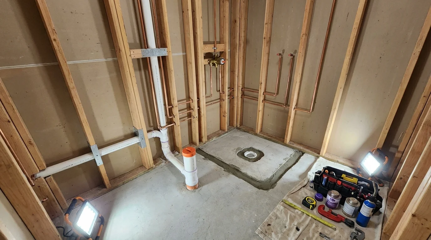 Bathroom rough-in plumbing during remodel by Johns Plumbing LLC in Lake Mary