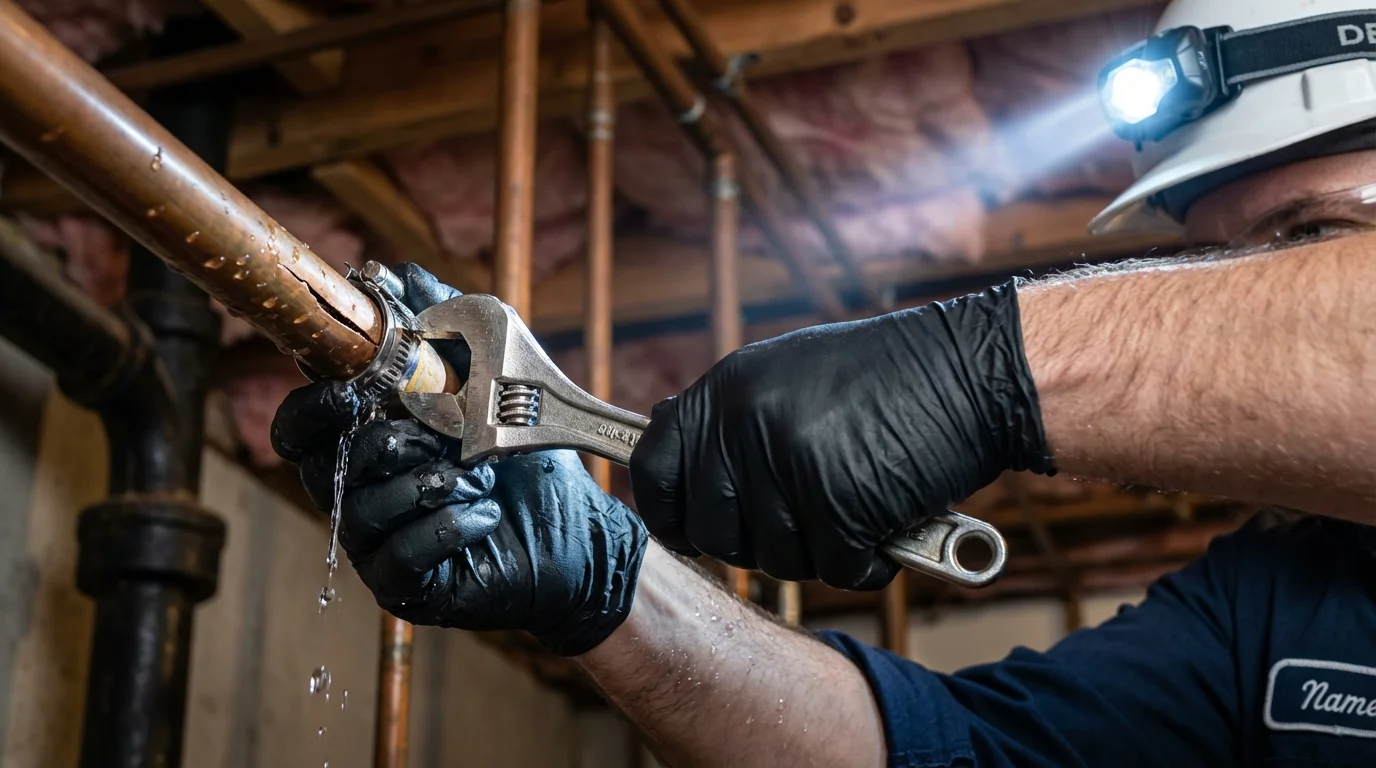Emergency pipe clamp repair being performed by a Johns Plumbing LLC plumber in Lake Mary