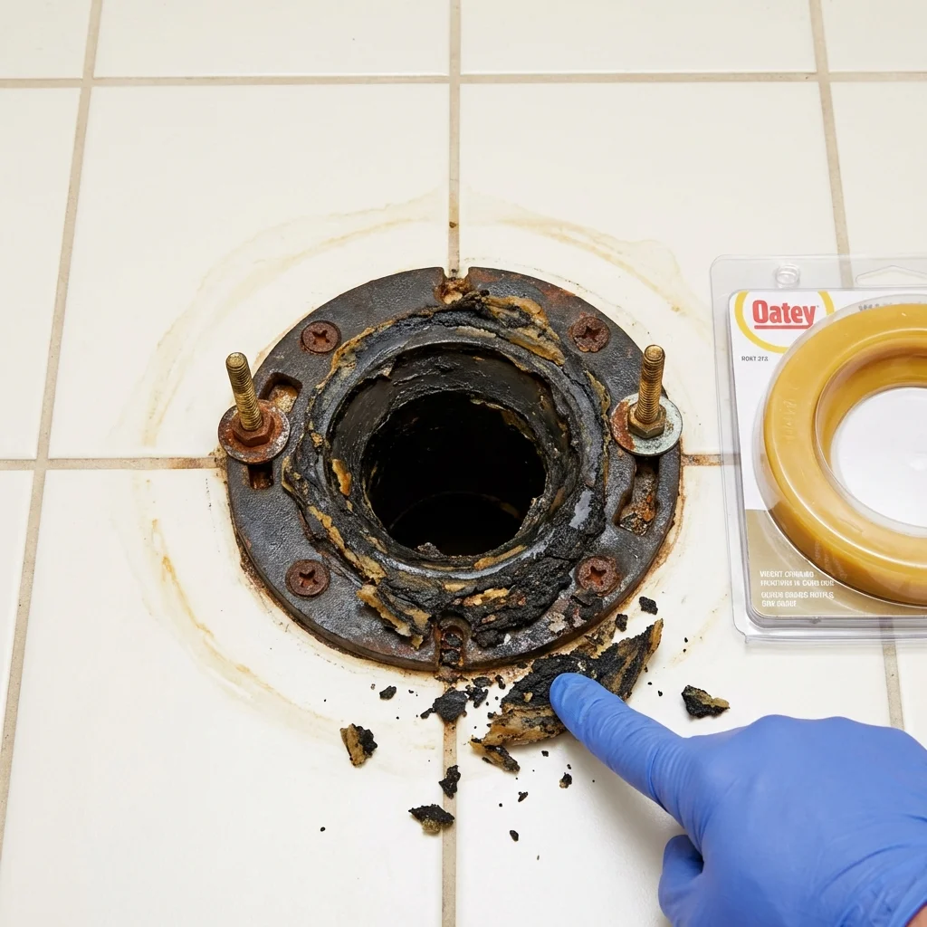 Failed wax ring showing water seepage at the base of a toilet in a Lake Mary, FL home
